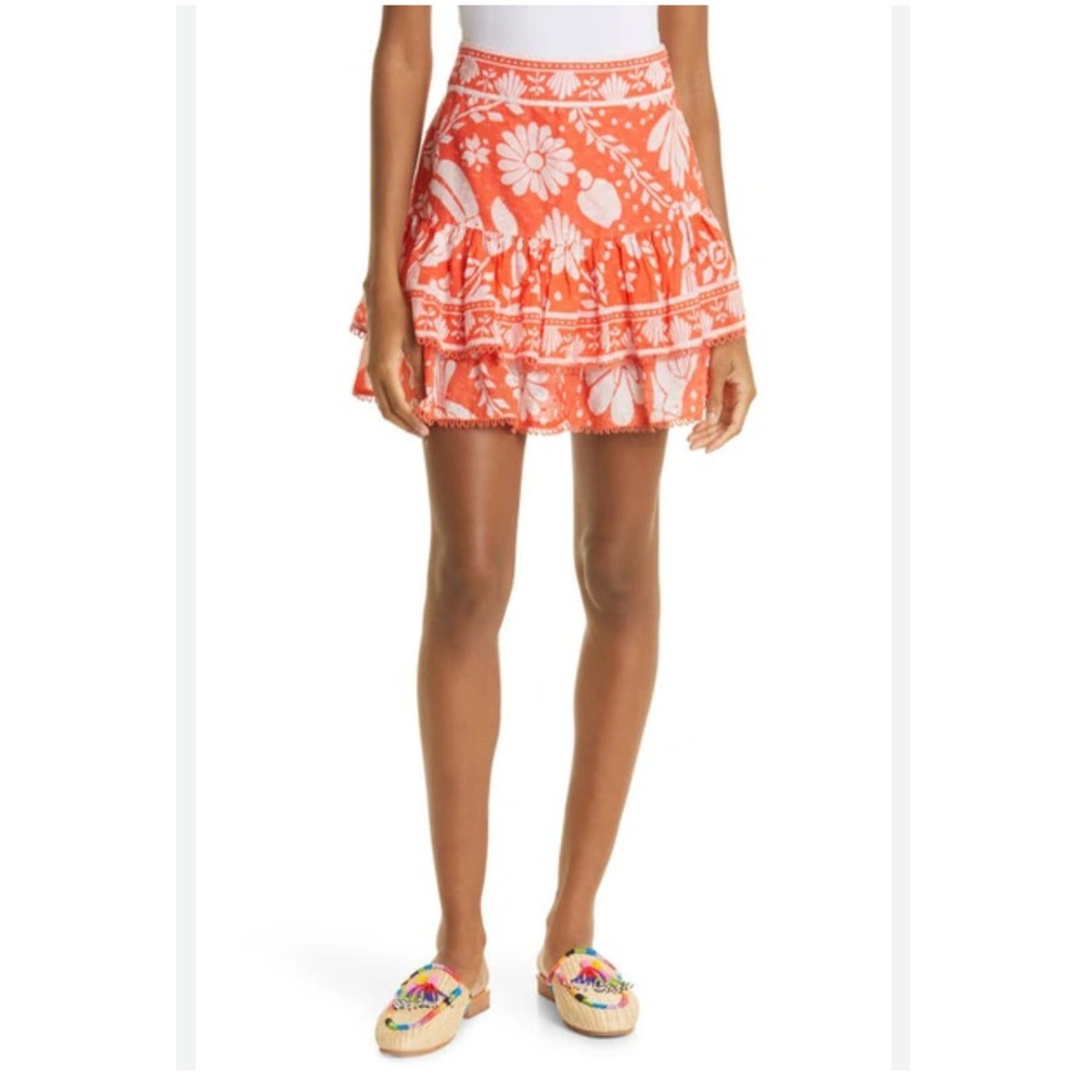 Farm Rio Orange Jungle Tiered Skirt NWT